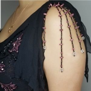 ONE SHOULDER PROM DRESS SILK BEADED VINTAGE JOVANI